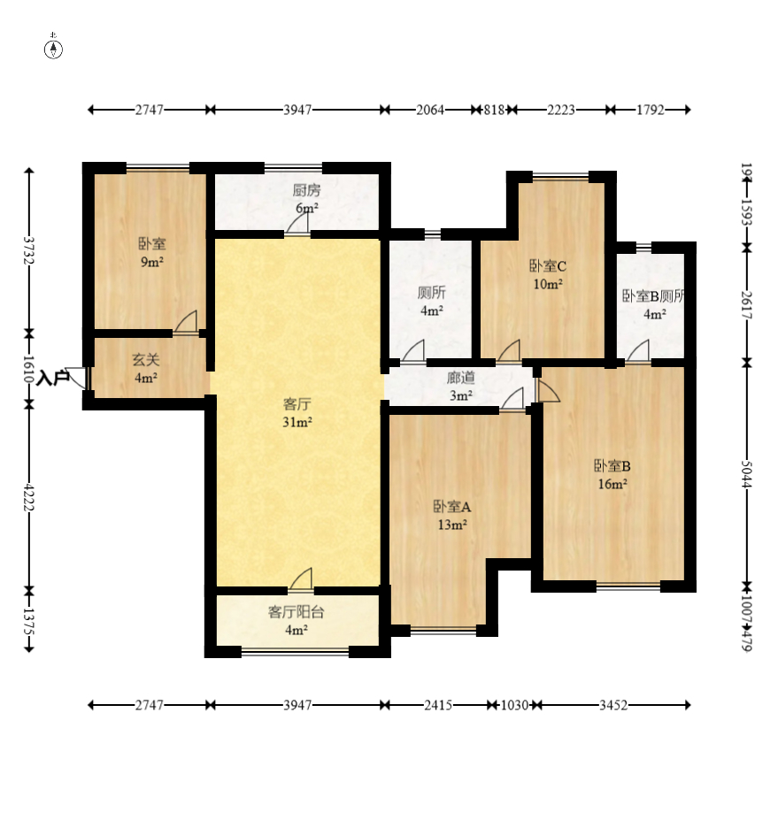 中海国际三期 4室2厅2卫 2500.0元/月 中海国际三期 4室2厅2卫 2500.0元/月户型图