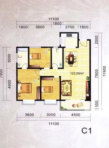 进步亚泰  3室2厅1卫   2300.00元/月室内图1