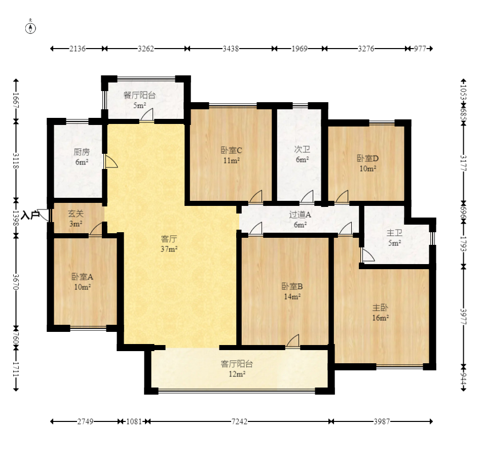 润和紫郡一期 5室2厅2卫 2500.0元/月 润和紫郡一期 5室2厅2卫 2500.0元/月户型图