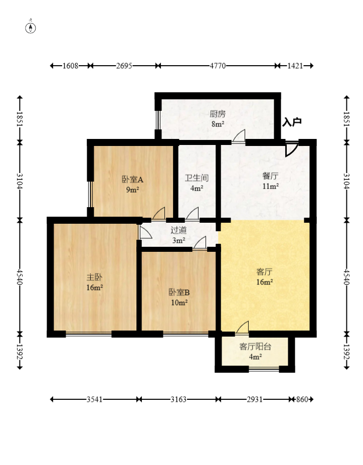 天麓尚层 3室2厅2卫 2200.0元/月 天麓尚层 3室2厅2卫 2200.0元/月户型图