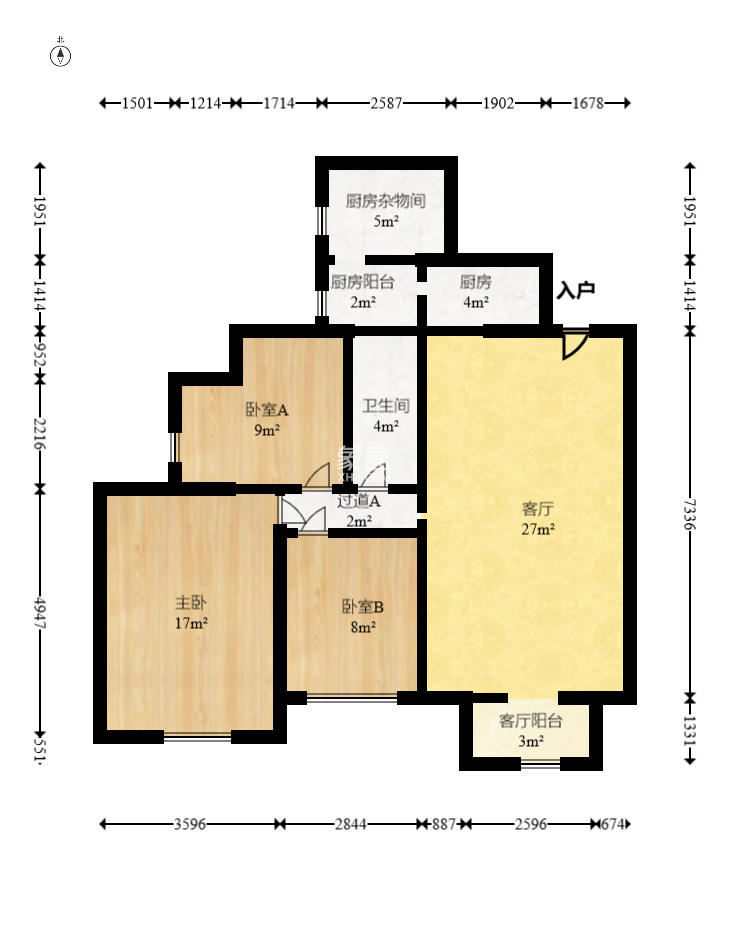 天麓尚层 3室2厅1卫 2100.0元/月 天麓尚层 3室2厅1卫 2100.0元/月户型图