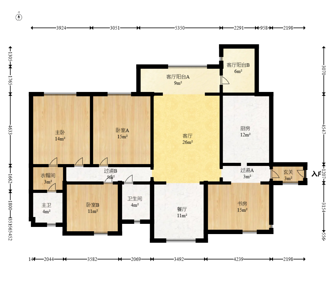 天麓尚层 4室2厅2卫 2700.0元/月 天麓尚层 4室2厅2卫 2700.0元/月户型图