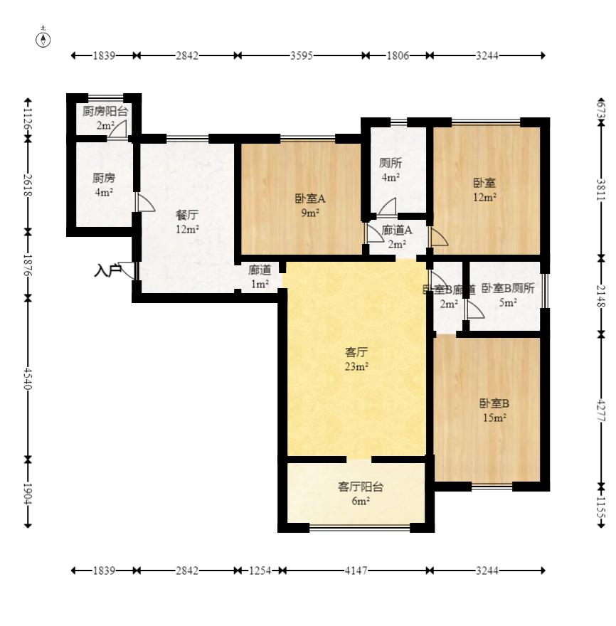 中海国际一期 3室2厅2卫 2100.0元/月 中海国际一期 3室2厅2卫 2100.0元/月户型图