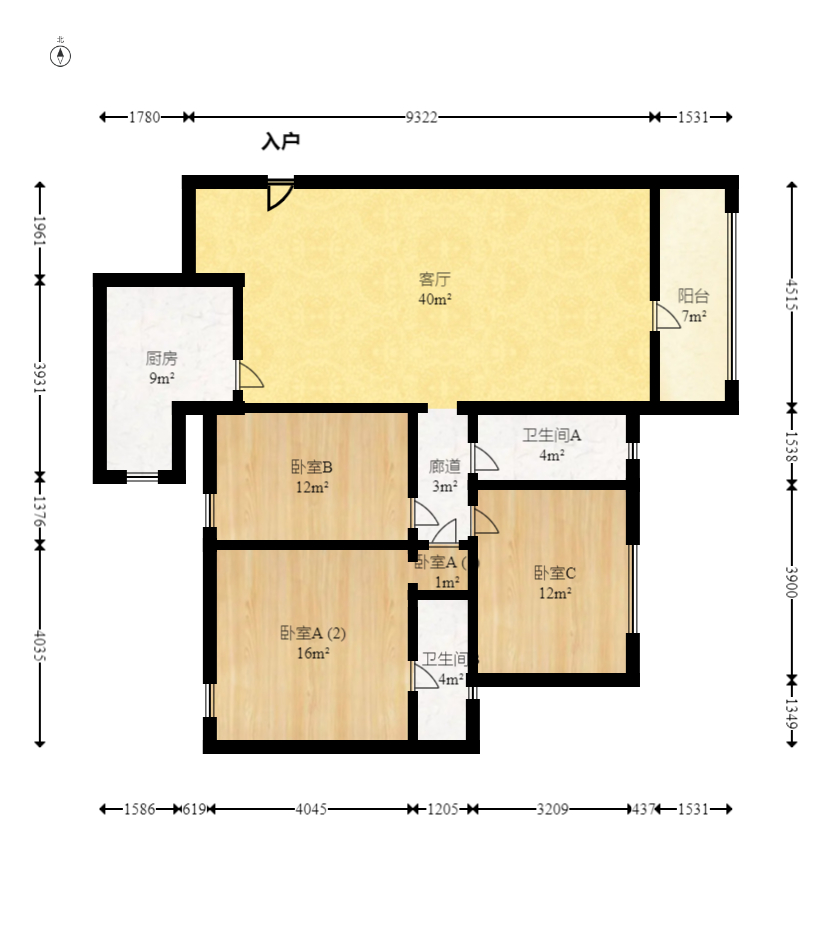 金碧文华 3室2厅1卫 74.9万 金碧文华 3室2厅1卫 74.9万户型图