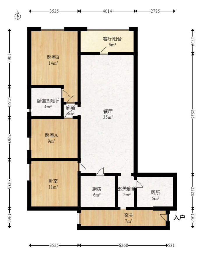 阳光100三期 3室2厅2卫 3000.0元/月 阳光100三期 3室2厅2卫 3000.0元/月户型图