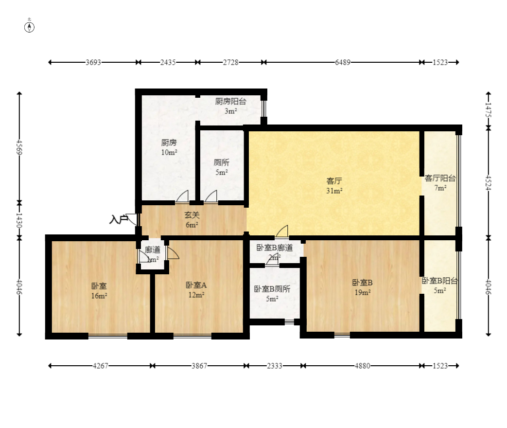 阳光100三期 4室2厅1卫 2600.0元/月 阳光100三期 4室2厅1卫 2600.0元/月户型图