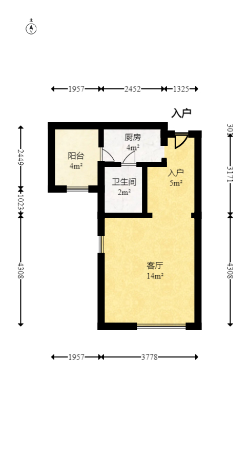 新城新世界一二三期 1室1厅1卫 1500.0元/月 新城新世界一二三期 1室1厅1卫 1500.0元/月户型图