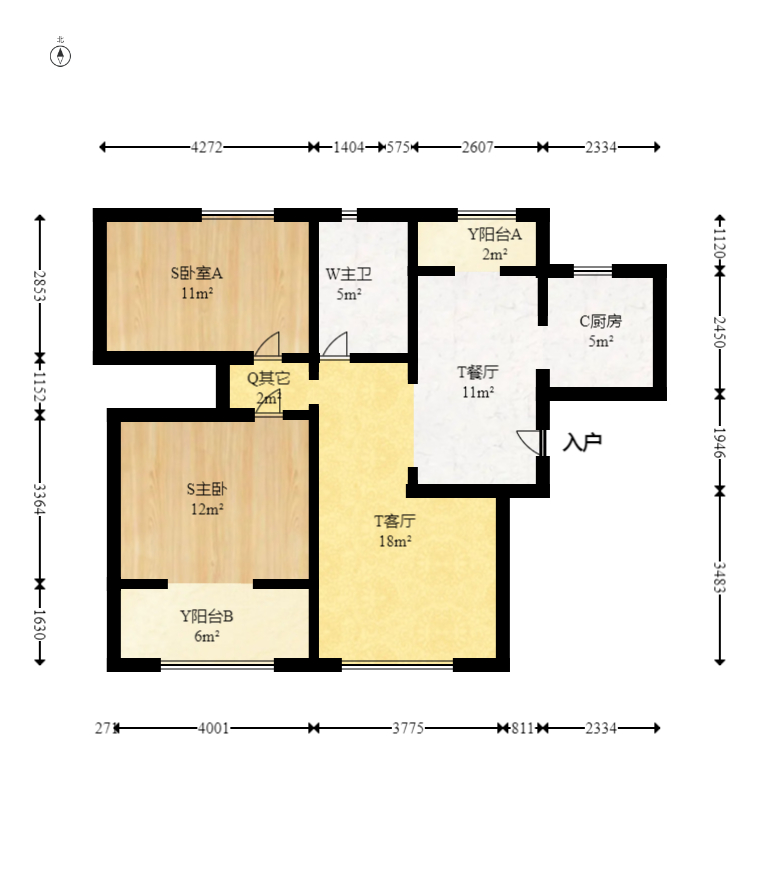 新城新世界一二三期 1室2厅1卫 1600.0元/月 新城新世界一二三期 1室2厅1卫 1600.0元/月户型图