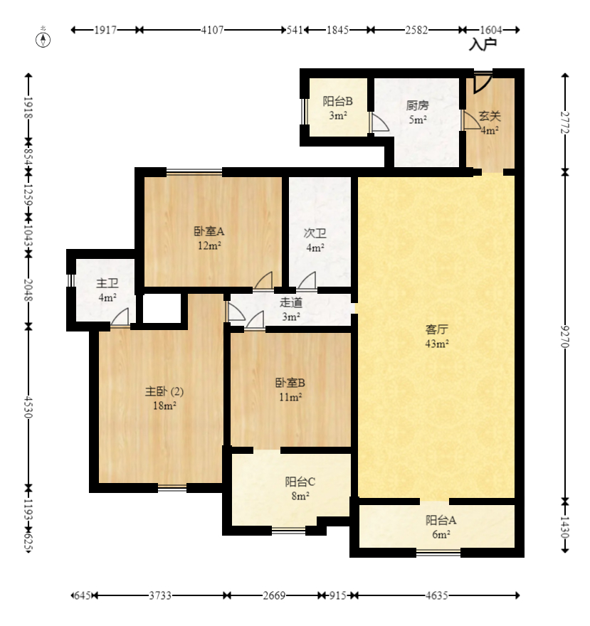 新城新世界一二三期 3室2厅1卫 2600.0元/月 新城新世界一二三期 3室2厅1卫 2600.0元/月户型图