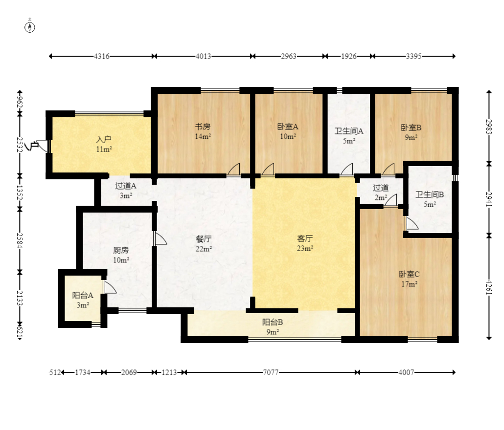新城新世界一二三期  3室2厅1卫   3500.00元/月室内图1