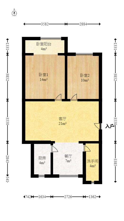 天心丽城  2室2厅1卫   50.00万室内图1