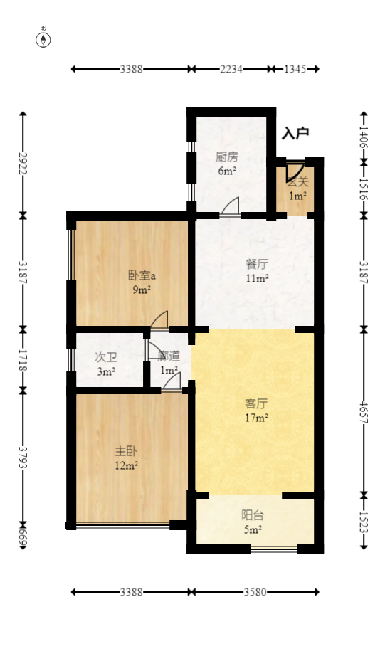 天元涉外景园C区  2室2厅1卫   84.00万室内图1