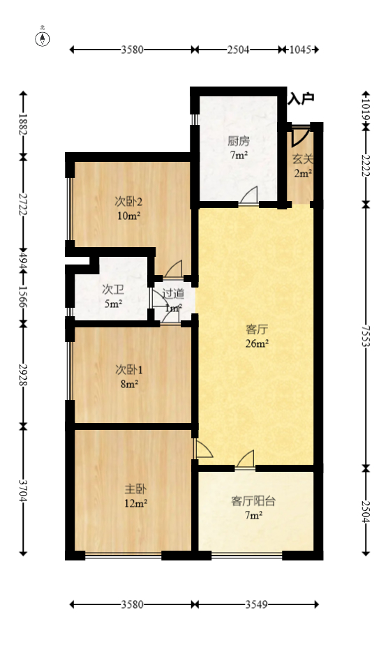 万科里金域滨江  3室2厅1卫    196.66万室内图1