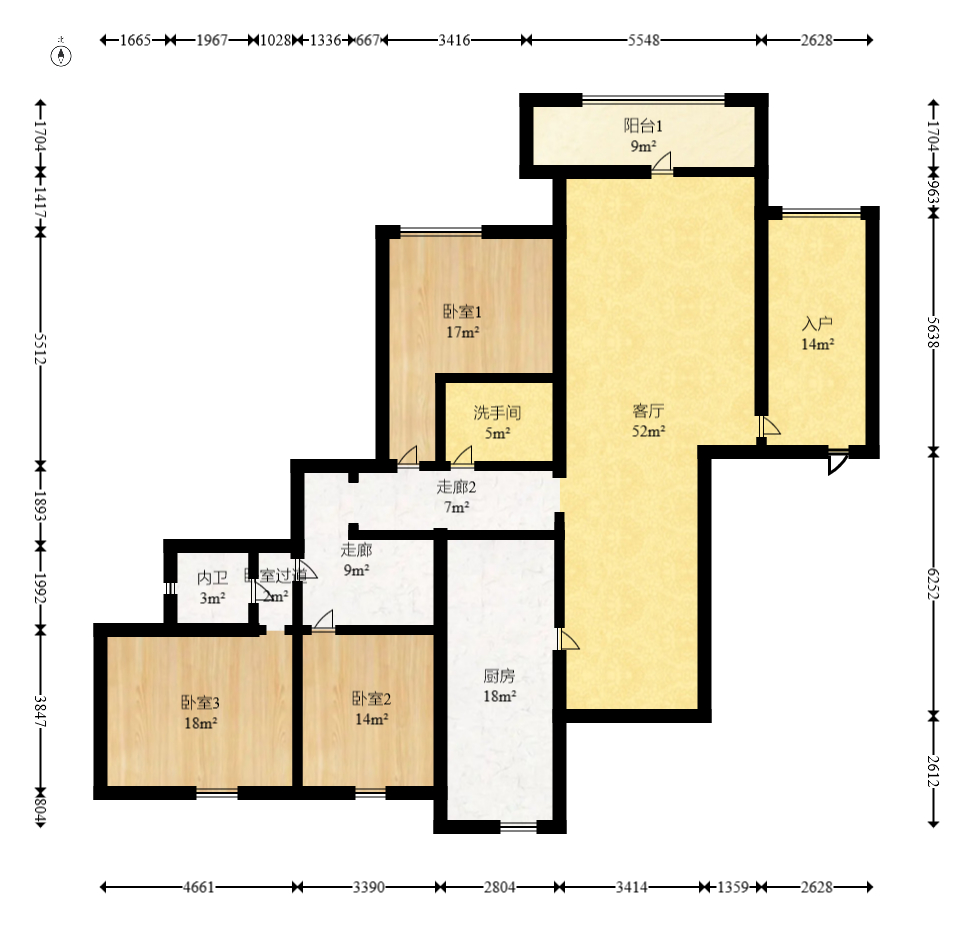 运达中央广场一、二期  4室2厅2卫    579.0万室内图1