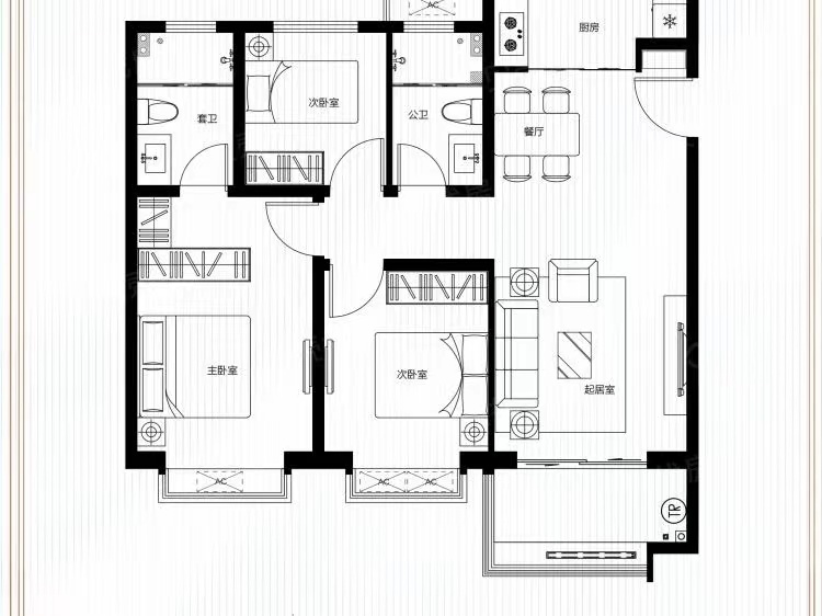 罗家小区西区  3室2厅1卫   1280.00元/月室内图1