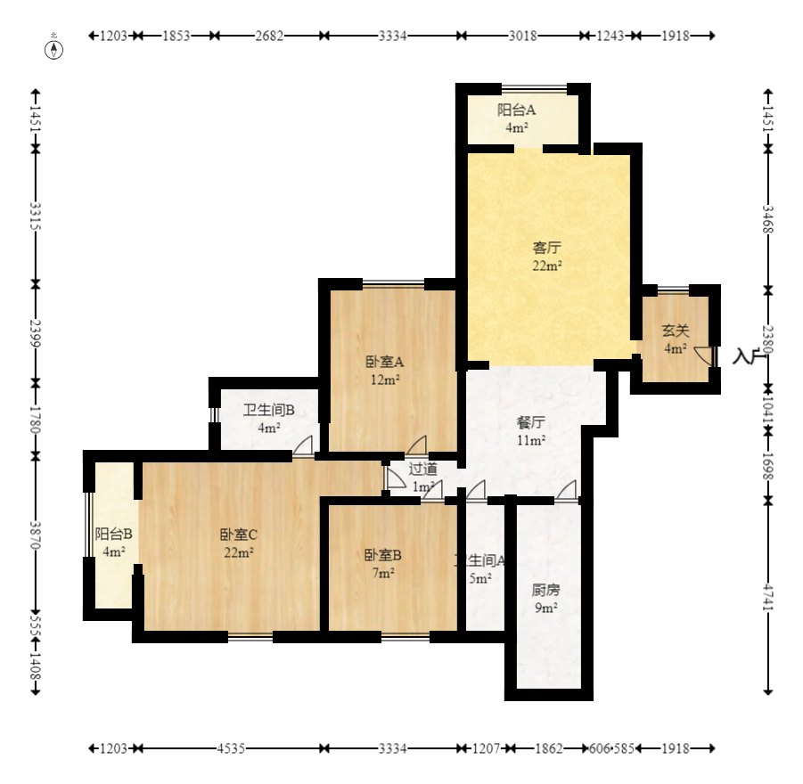 月畔湾  3室2厅1卫   115.00万室内图1