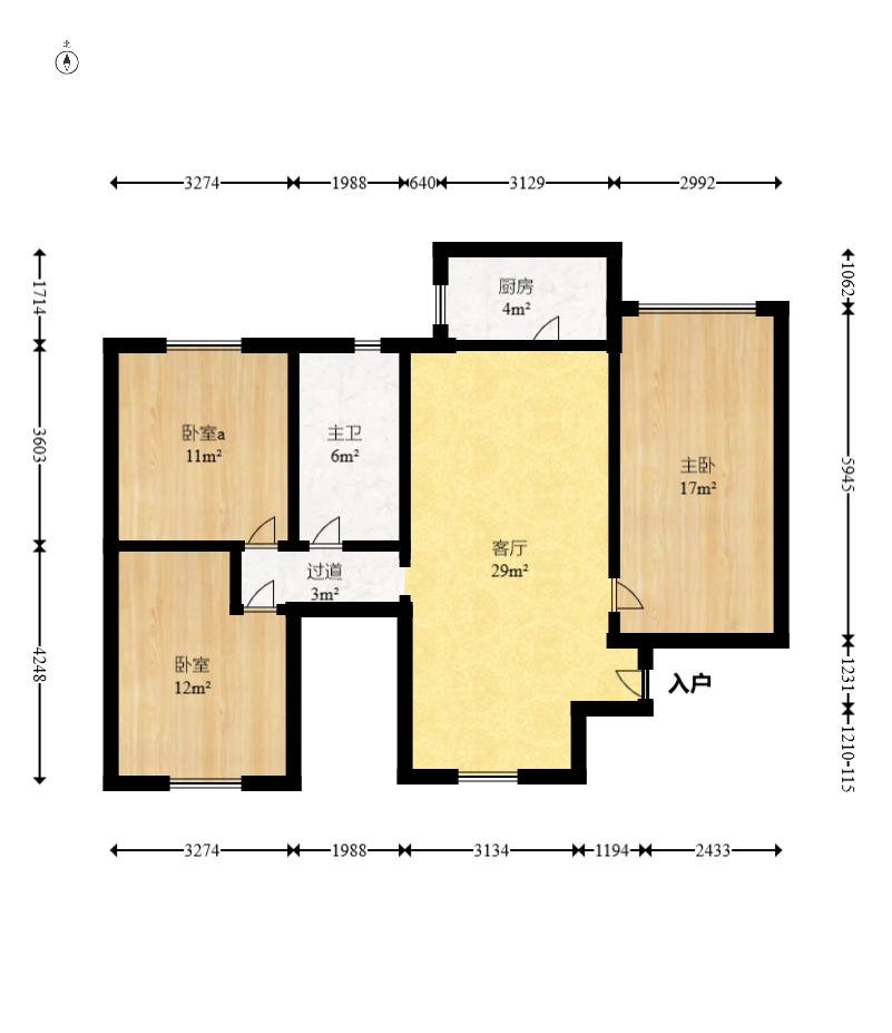 蝴蝶谷 3室2厅1卫 75.00万 蝴蝶谷 3室2厅1卫 75.00万户型图