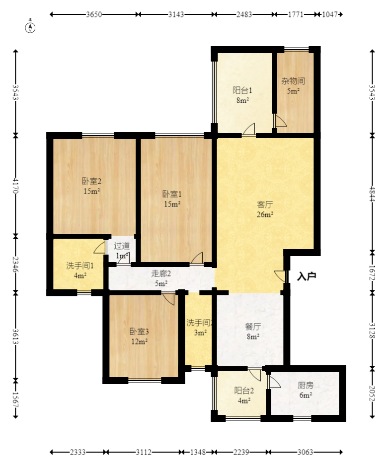 湘翰御舍  3室2厅2卫    108.8万室内图1