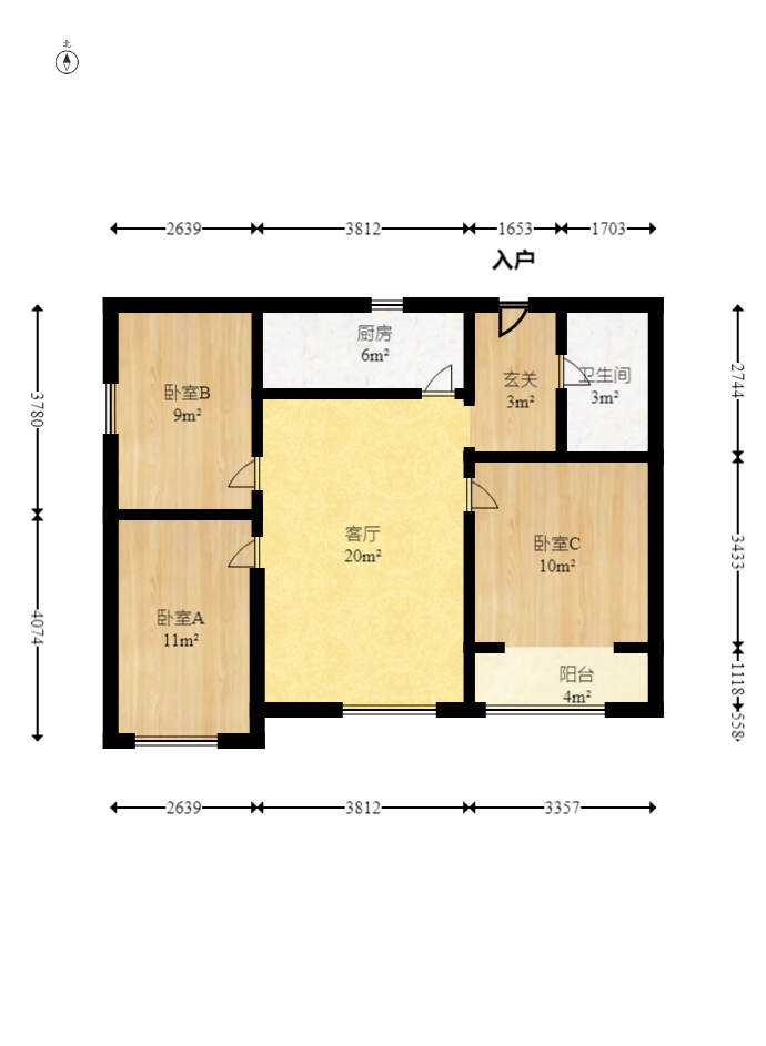 北辰三角洲E4區(qū)  3室2廳1衛(wèi)    111.99萬室內圖1