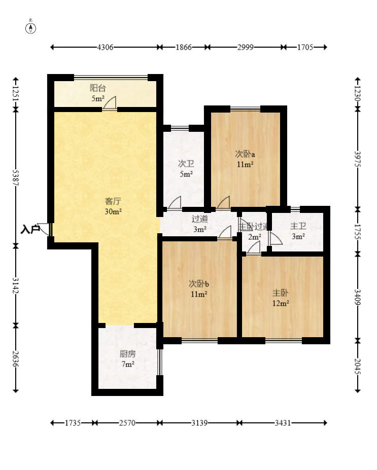 红建滨水铭城  3室2厅1卫   61.80万室内图1