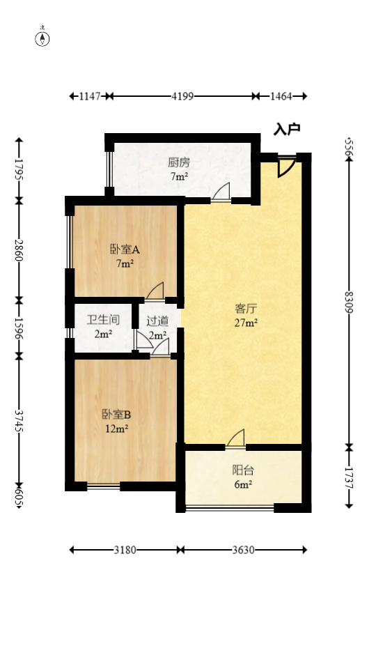 旺德府恺悦国际 2室2厅1卫 65.00万 旺德府恺悦国际 2室2厅1卫 65.00万户型图