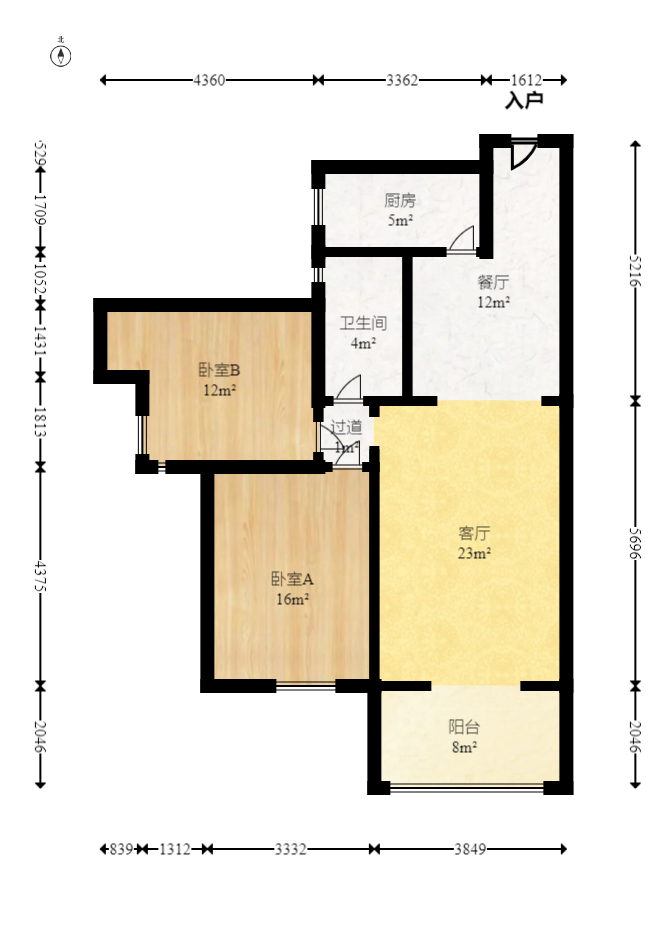 香江锦城  2室2厅1卫    125.0万室内图1