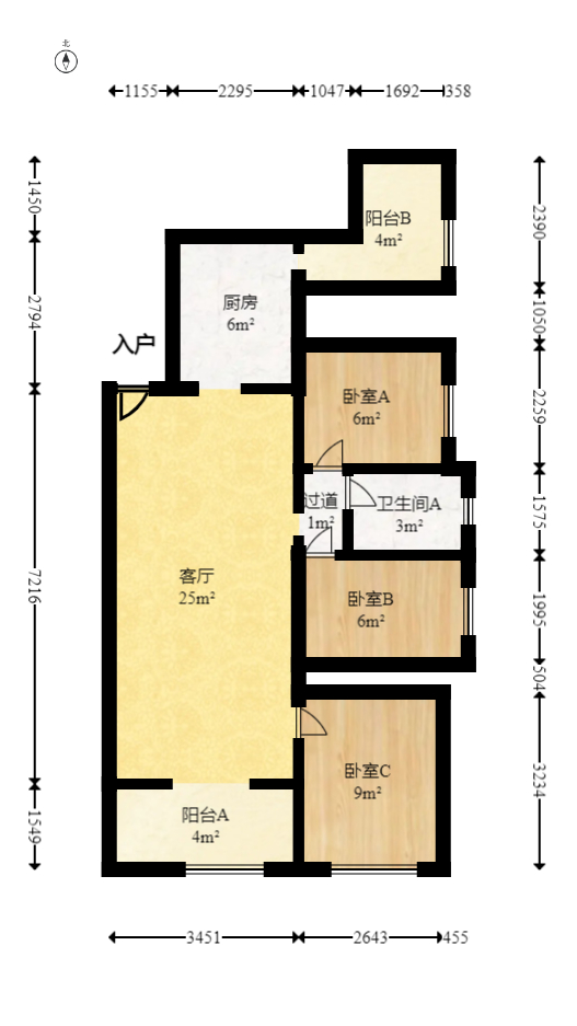 长房半岛蓝湾（观山月）  3室2厅1卫    104.0万室内图1
