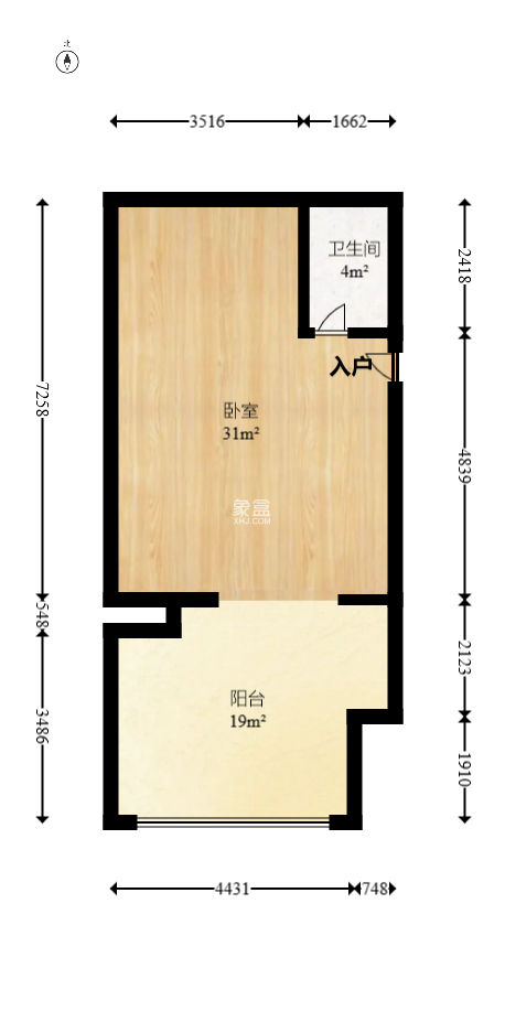 北辰三角洲E3区 1室1厅 76.80万