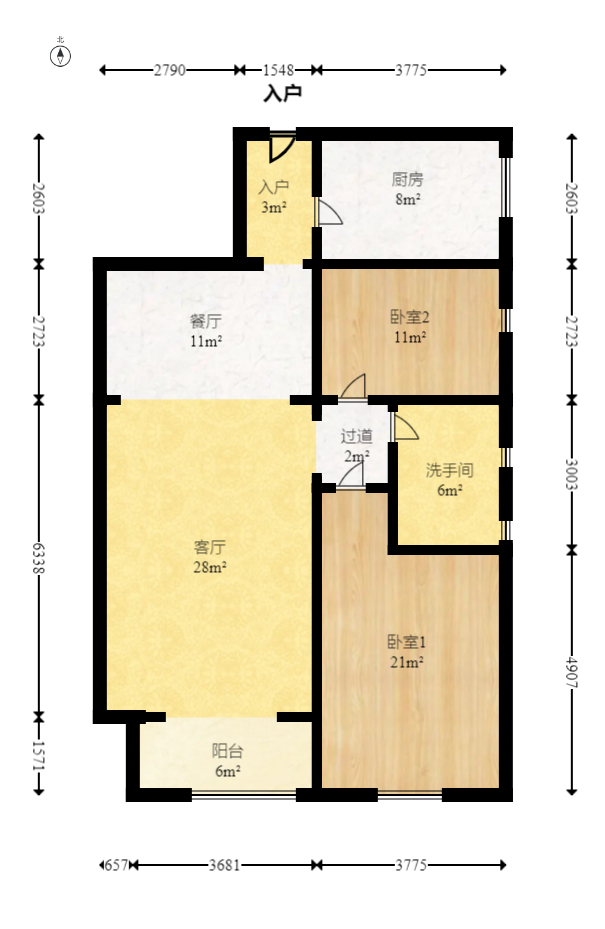 一心花苑  2室2厅1卫   105.00万室内图1