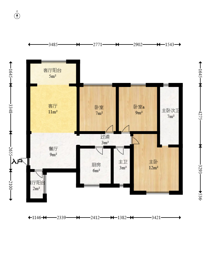 蝴蝶谷  3室2厅2卫    85.49万室内图1