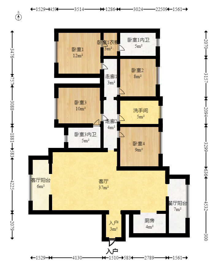 明昇壹城（明昇时代广场）二期  4室2厅3卫   245.00万室内图1