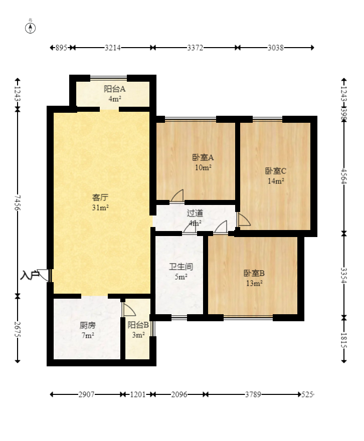 恒大雅苑  3室2厅1卫    116.0万室内图1