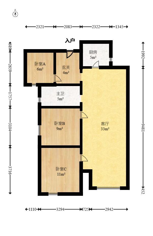 北辰中央公园C区  3室2厅1卫    105.0万室内图1