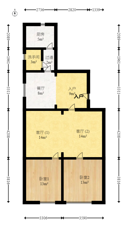 东塘工商局宿舍  3室1厅1卫   80.00万室内图1
