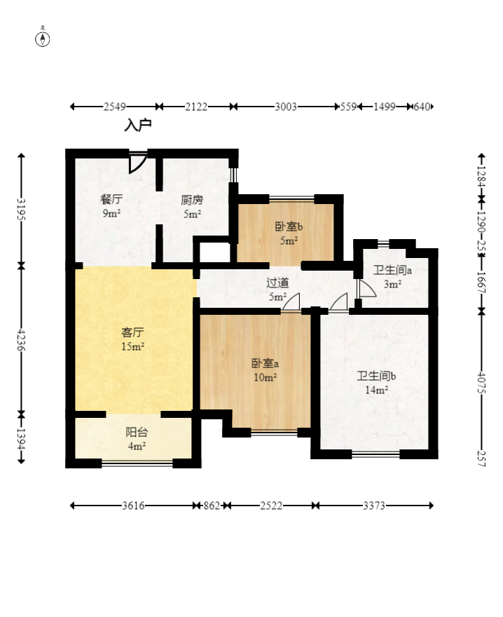 绿地新都会  3室2厅1卫   80.00万室内图1