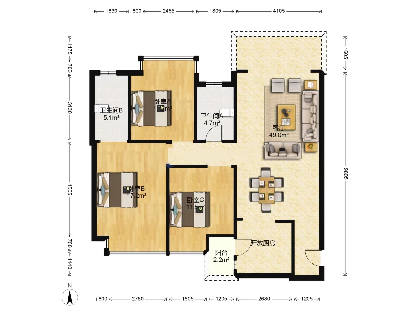 新桂广场 3室2厅2卫 71.0万 新桂广场 3室2厅2卫 71.0万室内图