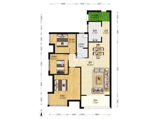 庐山春天二期曼城 3室2厅2卫 48.80万 庐山春天二期曼城 3室2厅2卫 48.80万室内图