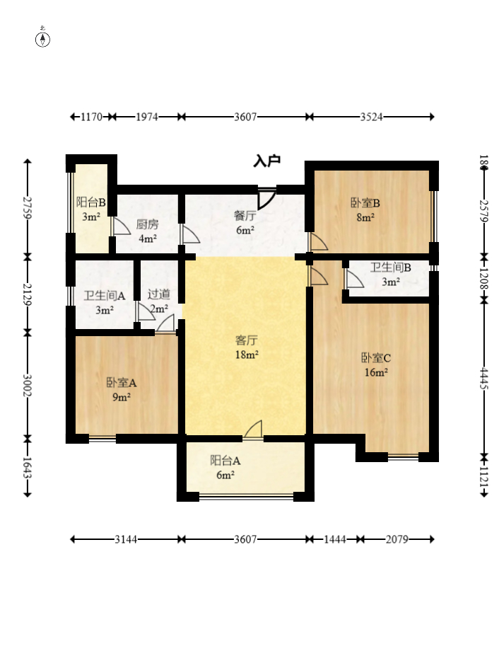 旺德府恺悦国际 3室2厅1卫 65.80万 旺德府恺悦国际 3室2厅1卫 65.80万户型图