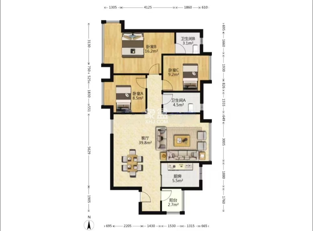 美的城二期  3室2厅2卫   55.00万