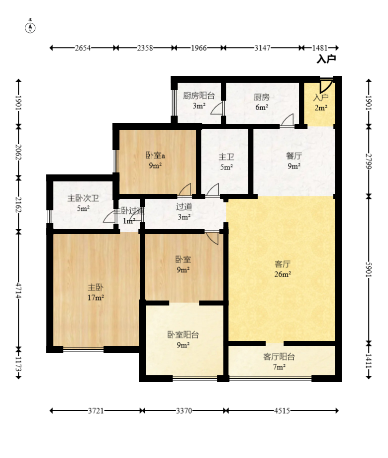 好望谷  3室2厅1卫    1650.0元/月室内图1