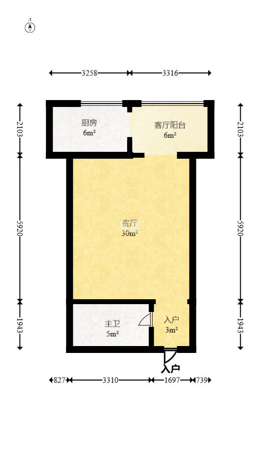 明城公寓  1室1厅1卫   1000.00元/月户型图