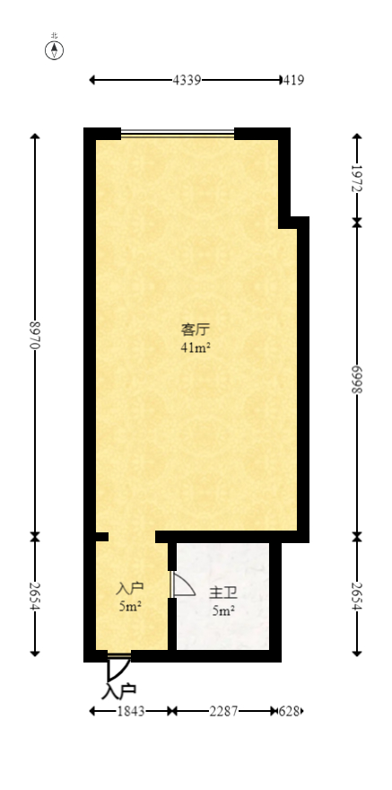 鸿飞大厦  1室1厅1卫   50.00万室内图1