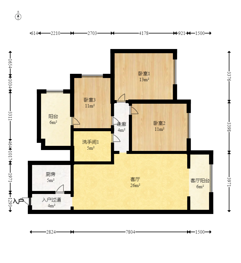 江河东澜湾  3室1厅2卫    126.8万室内图1