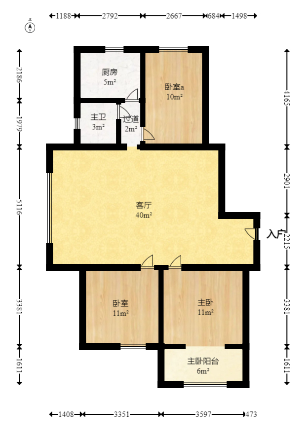 湘绣城  3室2厅1卫   40.80万室内图1
