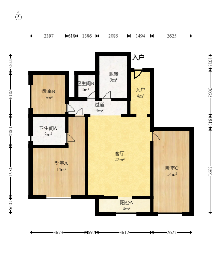 岳泰理想城  3室2厅2卫   95.00万室内图1