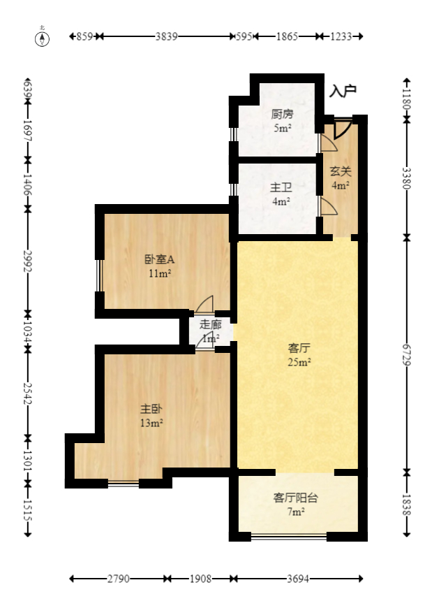 保利花园  2室2厅1卫    95.0万室内图1