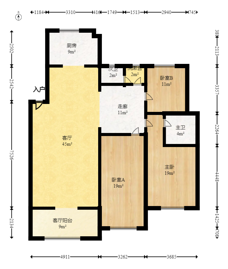 新悦家园  3室2厅2卫   128.00万室内图1
