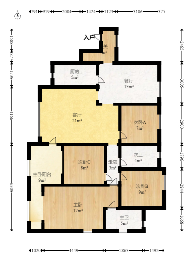 星湖湾一期高层 4室2厅2卫 112.00万 星湖湾一期高层 4室2厅2卫 112.00万户型图