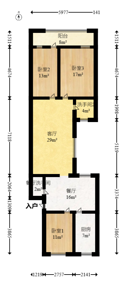红旗雅居  3室2厅1卫   71.00万室内图1