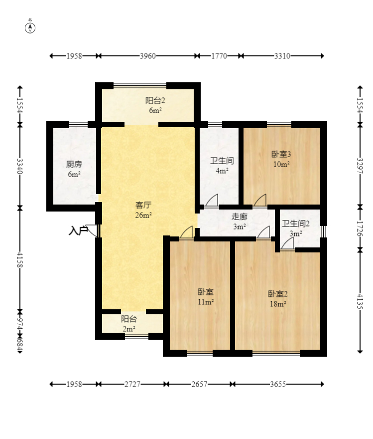 佳美紫郡 3室2厅2卫 72.0万 佳美紫郡 3室2厅2卫 72.0万户型图